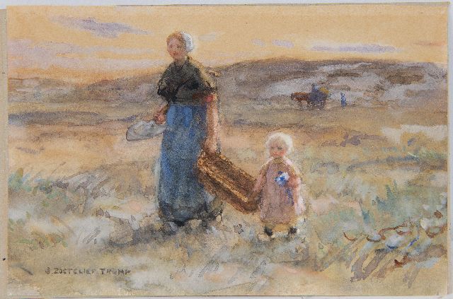 Jan Zoetelief Tromp | Moeder en kind in de duinen, aquarel op papier, 15,6 x 23,2 cm, gesigneerd l.o.