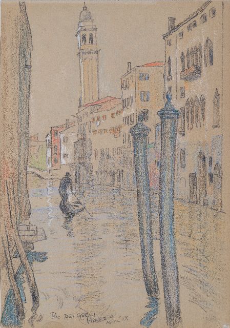 Willy Sluiter | De Rio dei Greci, Venetië, krijt op papier, 36,2 x 25,3 cm, gesigneerd l.o. en gedateerd April '28