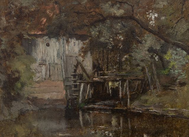 Jan van Essen | De watermolen bij kasteel Vorden, olieverf op doek, 27,3 x 36,5 cm, gesigneerd verso en verso gedateerd 1898