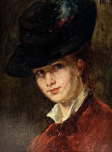 Thérèse Schwartze | Portret van Lizzy Ansingh met hoed, olieverf op paneel, 24,0 x 17,9 cm, gesigneerd r.b. met initialen
