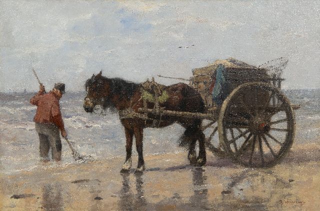Johan Frederik Cornelis Scherrewitz | Schelpenvisser op het strand, olieverf op doek, 57,7 x 86,4 cm, gesigneerd r.o.