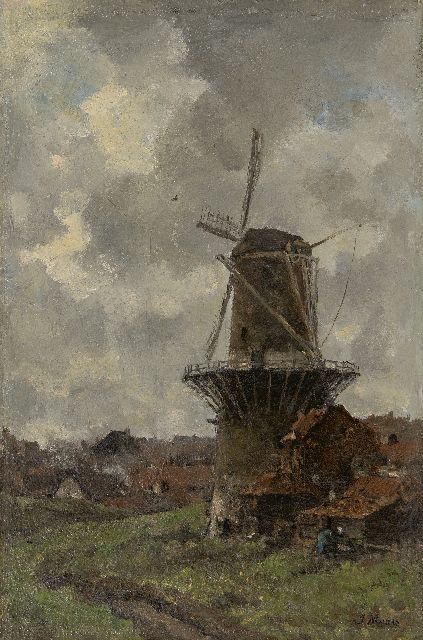Jacob Maris | De molen, olieverf op doek, 45,6 x 30,4 cm, gesigneerd r.o.