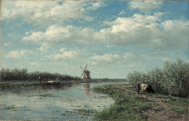 Willem Roelofs | Molen 't Hoog- en Groenland aan de Angstel bij Baambrugge, olieverf op doek, 46,9 x 72,9 cm, gesigneerd r.o.