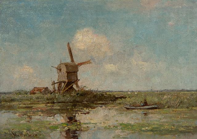 Louis Stutterheim | Molen in een polderlandschap, olieverf op doek, 25,4 x 35,5 cm, gesigneerd l.o.