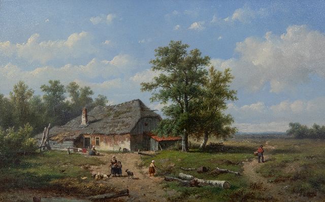Anthonie Jacobus van Wijngaerdt | Boerderij op het platteland, olieverf op paneel, 27,5 x 43,5 cm, gesigneerd l.o.