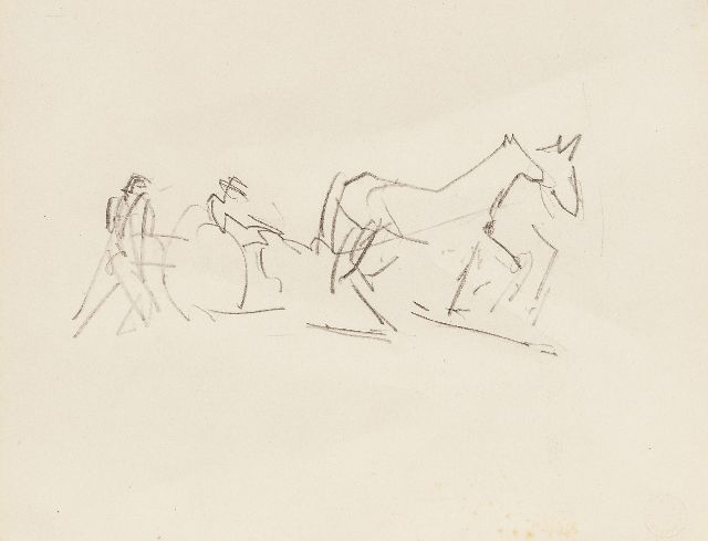 Jan Altink | Ploegende boer, potlood op papier, 16,1 x 20,8 cm, gesigneerd r.o. met atelierstempel