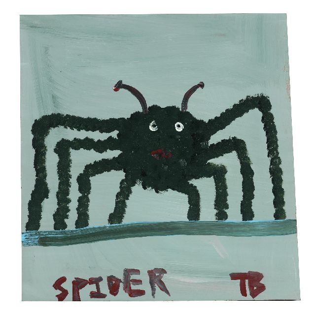 Tim Brown | Spider, acryl op paneel, 43,0 x 39,0 cm, gesigneerd r.o. met initialen