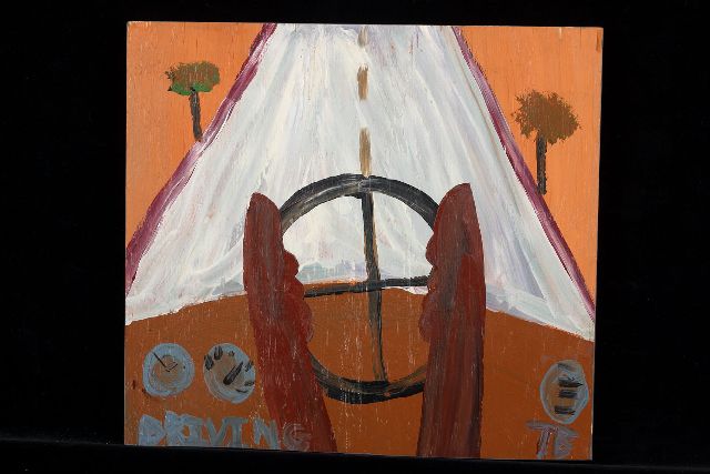 Tim Brown | Driving, acryl op paneel, 36,0 x 40,0 cm, gesigneerd r.o. met initialen