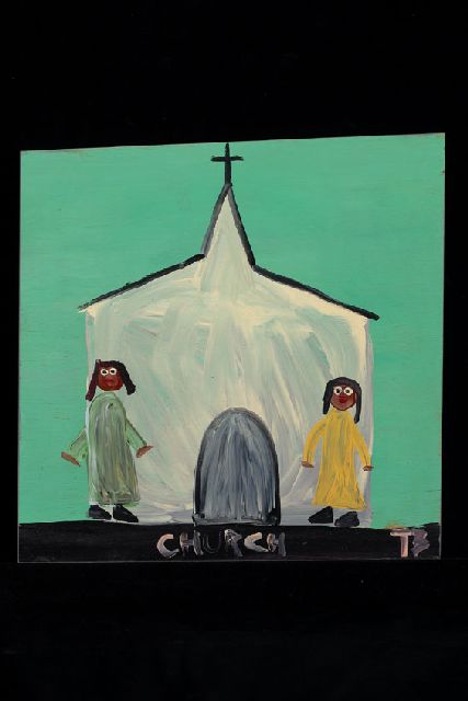 Tim Brown | Church, acryl op paneel, 41,0 x 42,0 cm, gesigneerd r.o. met initialen