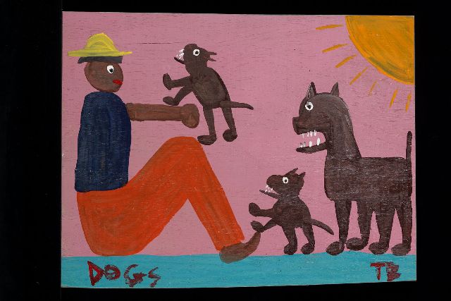 Brown T.  | Dogs, acryl op paneel 34,0 x 45,0 cm, gesigneerd r.o. met initialen