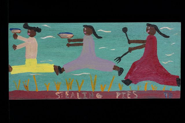 Tim Brown | Stealing pies, acryl op paneel, 25,0 x 55,0 cm, gesigneerd r.o. met initialen