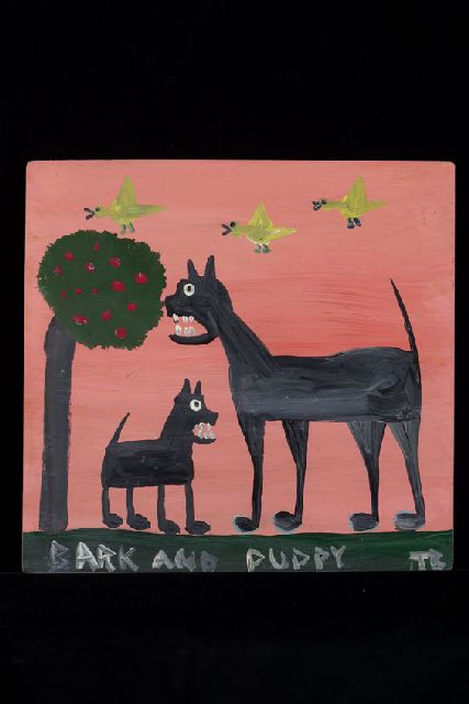 Brown T.  | Bark and puppy, acryl op paneel 41,0 x 43,0 cm, gesigneerd r.o. met initialen