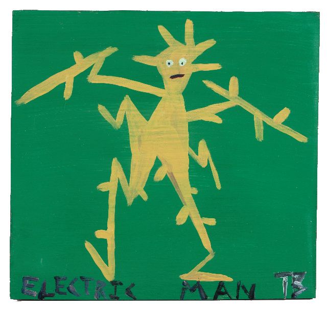 Tim Brown | Electric man, acryl op paneel, 36,0 x 38,0 cm, gesigneerd r.o. met initialen