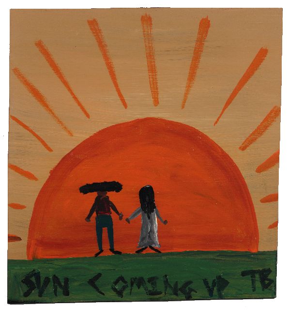 Tim Brown | Sun coming up, acryl op paneel, 42,0 x 39,0 cm, gesigneerd r.o. met initialen