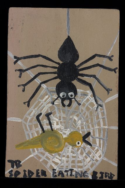 Tim Brown | Spider eating bird, acryl op paneel, 43,0 x 38,0 cm, gesigneerd l.o. met initialen