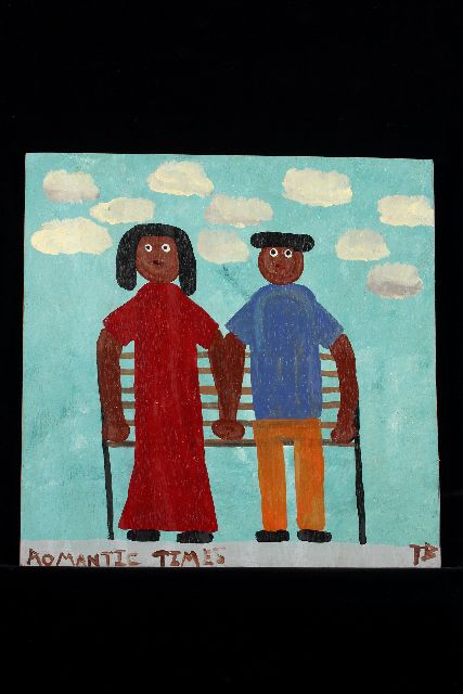 Tim Brown | Romantic times, acryl op paneel, 48,0 x 48,0 cm, gesigneerd r.o. met initialen