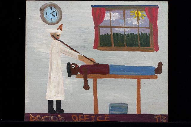 Tim Brown | Doctor office, acryl op paneel, 43,0 x 51,0 cm, gesigneerd r.o. met initialen
