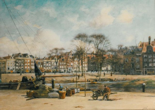Wijsmuller J.H.  | Amsterdams stadsgezicht, aquarel op papier 42,5 x 59,8 cm, gesigneerd r.o.
