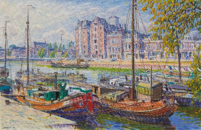Johan Dijkstra | Gezicht op de Westerhaven in Groningen, olieverf op doek, 60,1 x 92,0 cm, gesigneerd l.o. en gedateerd '60
