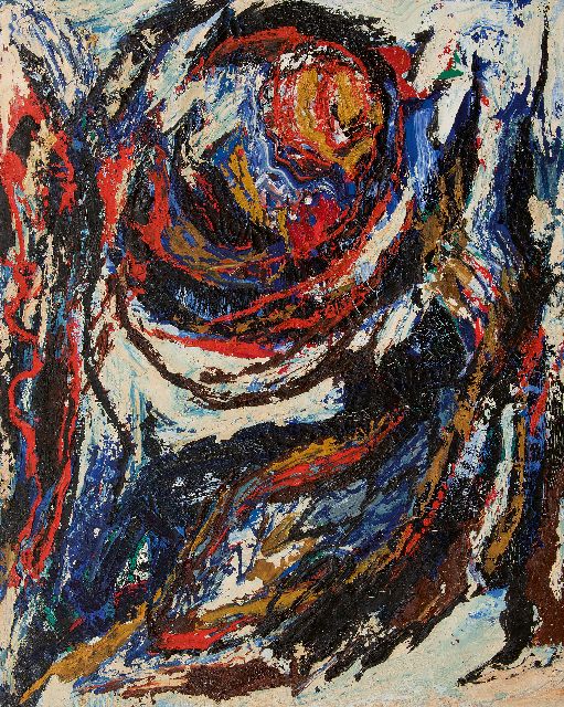 Frieda Hunziker | Draaikolk, olieverf op doek, 125,2 x 100,4 cm, gesigneerd op spieraam (tweemaal) en te dateren 1963
