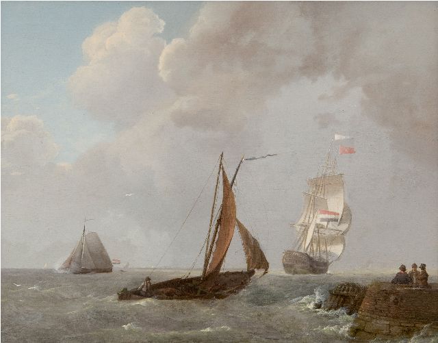 Johannes Koekkoek | Laverende zeilschepen in de Zeeuwse wateren, olieverf op paneel, 30,0 x 38,9 cm, gesigneerd r.o. en gedateerd 1829
