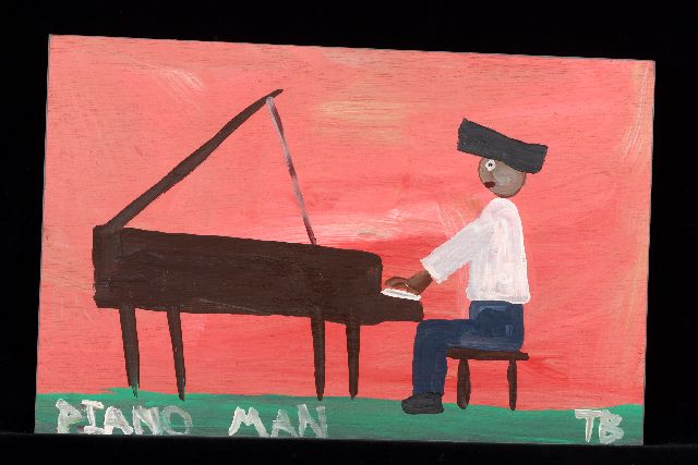 Tim Brown | Piano man, acryl op paneel, 32,0 x 49,0 cm, gesigneerd r.o. met initialen
