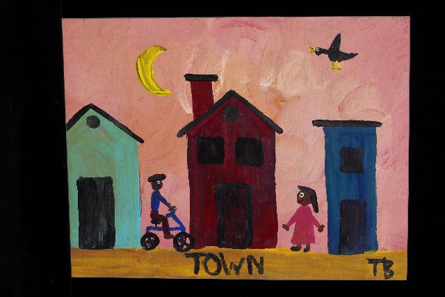 Brown T.  | Town, acryl op paneel 39,0 x 51,0 cm, gesigneerd r.o. met initialen