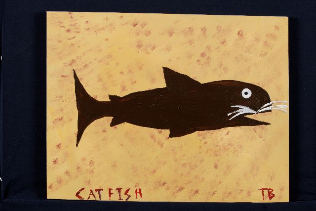 Brown T.  | Catfish, acryl op paneel 41,0 x 54,0 cm, gesigneerd r.o. met initialen