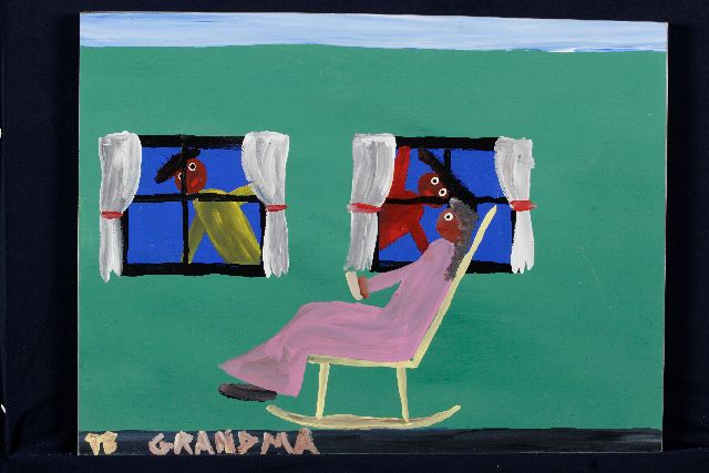 Tim Brown | Grandma, acryl op paneel, 43,0 x 57,0 cm, gesigneerd l.o. met initialen