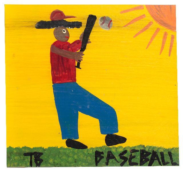 Tim Brown | Baseball, acryl op paneel, 39,0 x 39,0 cm, gesigneerd l.o. met initialen