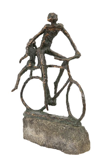 Jits Bakker | Spring maar achterop, brons, 27,3 x 18,8 cm, gesigneerd op de basis