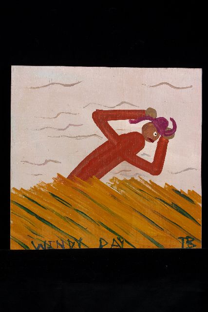 Tim Brown | Windy day, acryl op paneel, 38,0 x 40,0 cm, gesigneerd r.o. met initialen