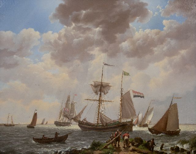 Johannes Hermanus Koekkoek | Laverende schepen voor de kust, olieverf op doek, 57,3 x 72,0 cm, gesigneerd r.o. en gedateerd 1831