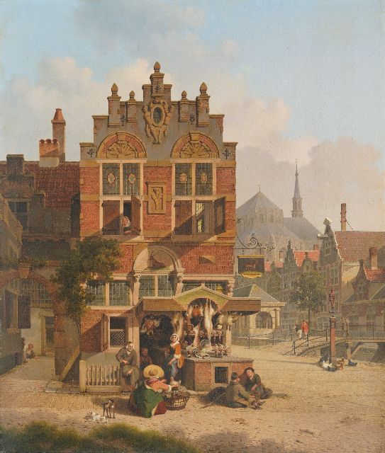 Jan Hendrik Verheijen | De pluimveemarkt, olieverf op doek, 64,7 x 54,9 cm, gesigneerd l.o. en zonder lijst