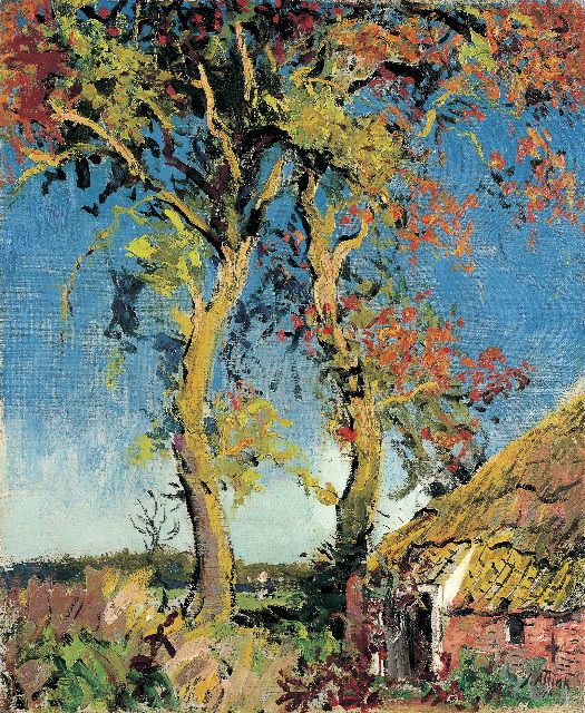 Jan Altink | Boerderij bij hoge bomen, olieverf op doek, 60,6 x 50,2 cm, gesigneerd r.o. en gedateerd '46