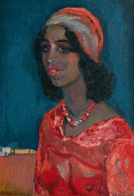 Jan Sluijters | Vrouw in rode blouse, olieverf op doek, 66,0 x 46,0 cm, gesigneerd l.o. en op doekomslag en te dateren ca. 1925