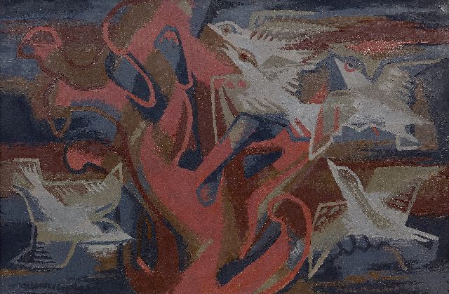 Frieda Hunziker | Duiven, olieverf op doek, 60,0 x 90,0 cm, gesigneerd r.o. en gedateerd 46