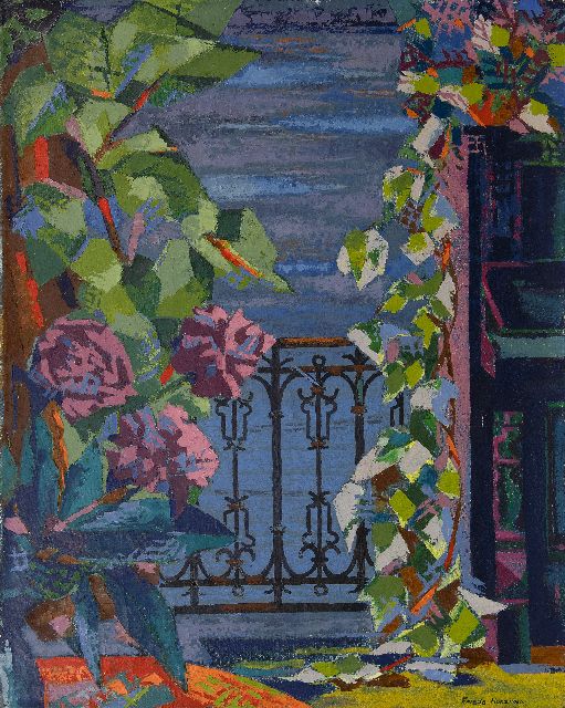 Frieda Hunziker | Balcon en piano, olieverf op doek, 75,6 x 60,4 cm, gesigneerd r.o. en te dateren ca. 1947  sold