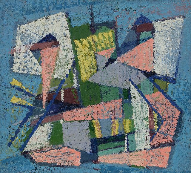 Frieda Hunziker | Compositie, olieverf op schildersboard, 35,6 x 39,5 cm, gesigneerd verso en te dateren 1948