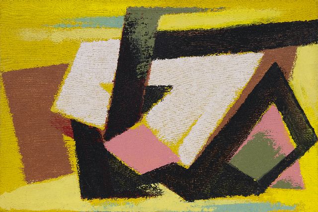Frieda Hunziker | Compositie, olieverf op doek, 39,4 x 59,3 cm, te dateren 1950