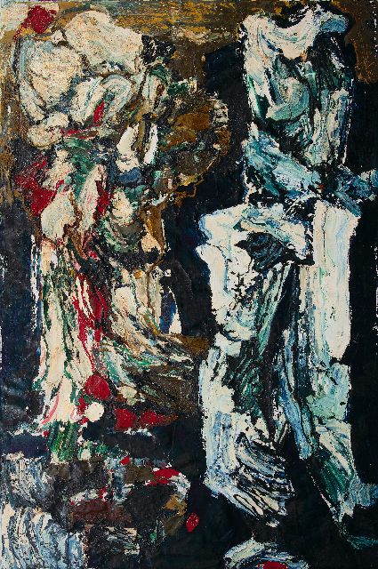 Frieda Hunziker | 2 figuren, olieverf op doek, 150,4 x 100,3 cm, gesigneerd verso en te dateren 1962