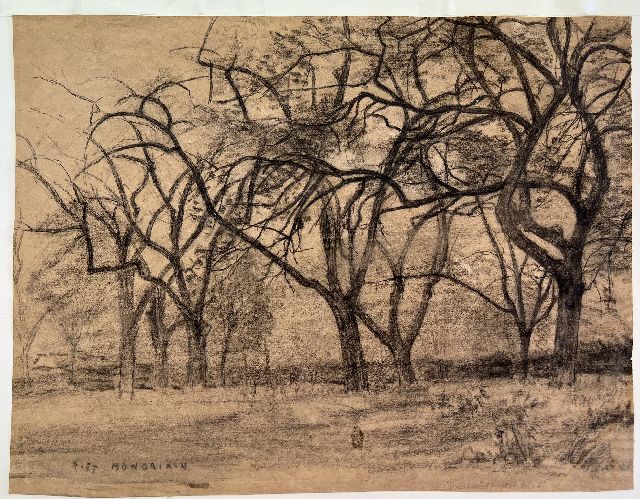 Piet Mondriaan | Bomengroep, zwart krijt op papier, 33,4 x 44,0 cm, gesigneerd l.o en 1902-1905