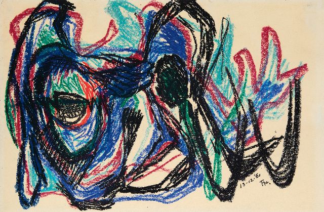 Frieda Hunziker | Het monster, waskrijt op papier, 50,2 x 73,0 cm, gesigneerd r.o. met monogram en gedateerd 13-12-'61
