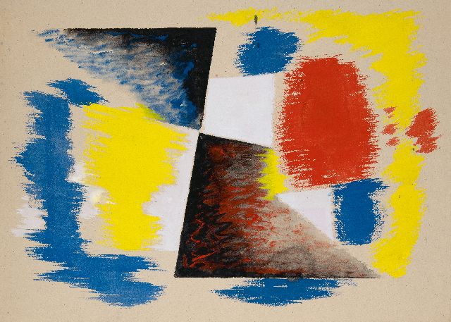 Frieda Hunziker | Compositie, potlood en gouache op papier, 57,6 x 78,9 cm, gesigneerd verso