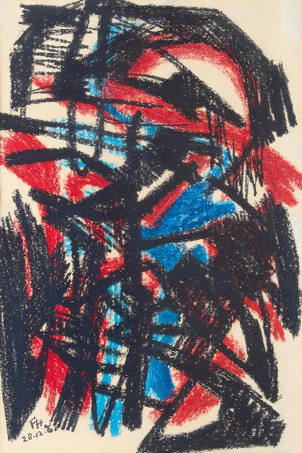 Frieda Hunziker | Compositie no. 3, waskrijt op papier, 75,0 x 45,5 cm, gesigneerd l.o. met initialen en gedateerd 28-12-'61