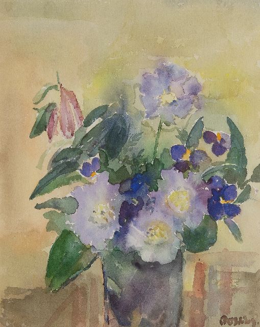 Jeanne Bieruma Oosting | Bloemstilleven, aquarel op papier, 41,5 x 33,5 cm, gesigneerd r.o.