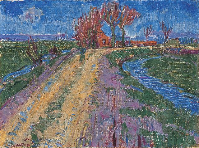 Dijkstra J.  | Landweg bij Beijum, olieverf op doek 28,0 x 37,5 cm, gesigneerd l.o. en te dateren 1929-1931