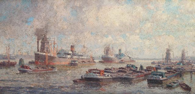 Delfgaauw G.J.  | De haven van Rotterdam, olieverf op doek 60,6 x 120,7 cm, gesigneerd r.o. en zonder lijst