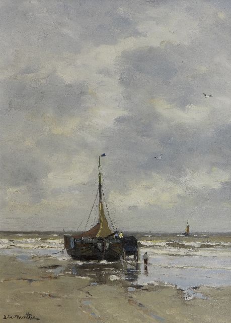 Morgenstjerne Munthe | Het laden van de netten, olieverf op paneel, 39,2 x 29,6 cm, gesigneerd l.o.