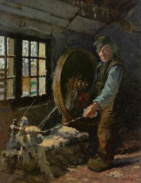 Co Breman | Larens interieur met spinner, olieverf op doek op board, 49,7 x 39,1 cm, gesigneerd r.o.